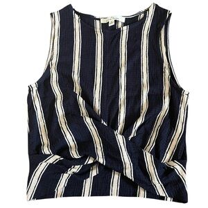 Love Tree Navy And White Striped Cross Top